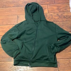 green zip up hoodie